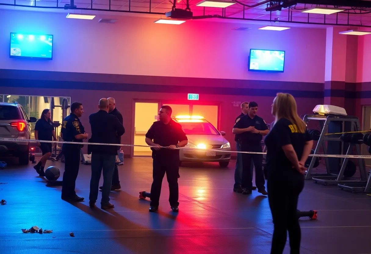 Emergency responders and police at a Las Vegas gym shooting scene