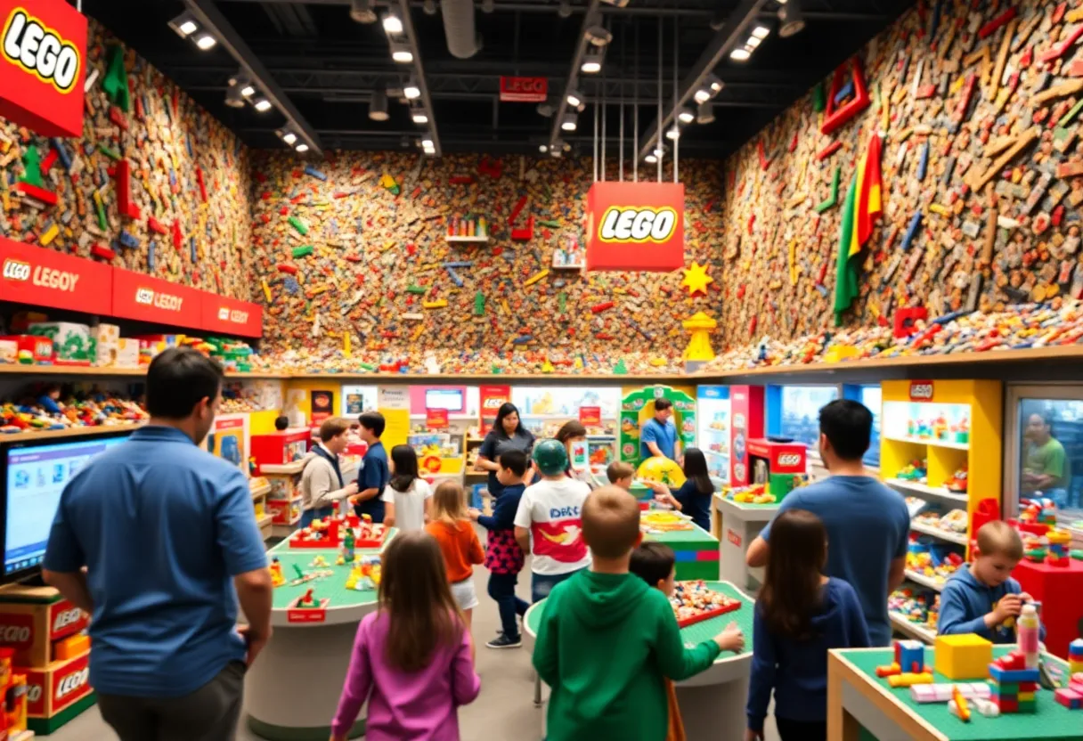 Crowd at the grand opening of the LEGO store in Huntsville