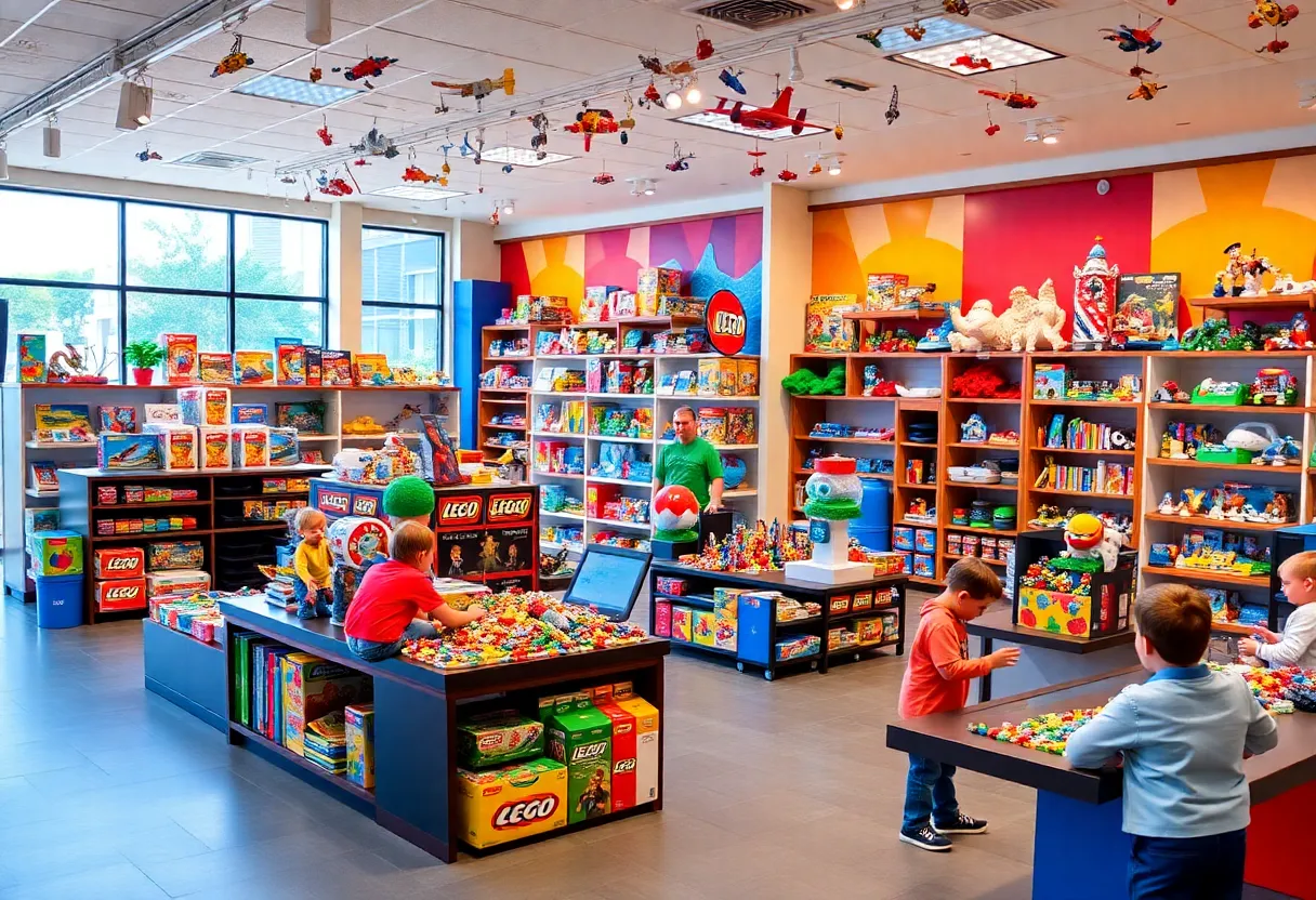 Interior view of Huntsville's first LEGO Store with interactive displays.