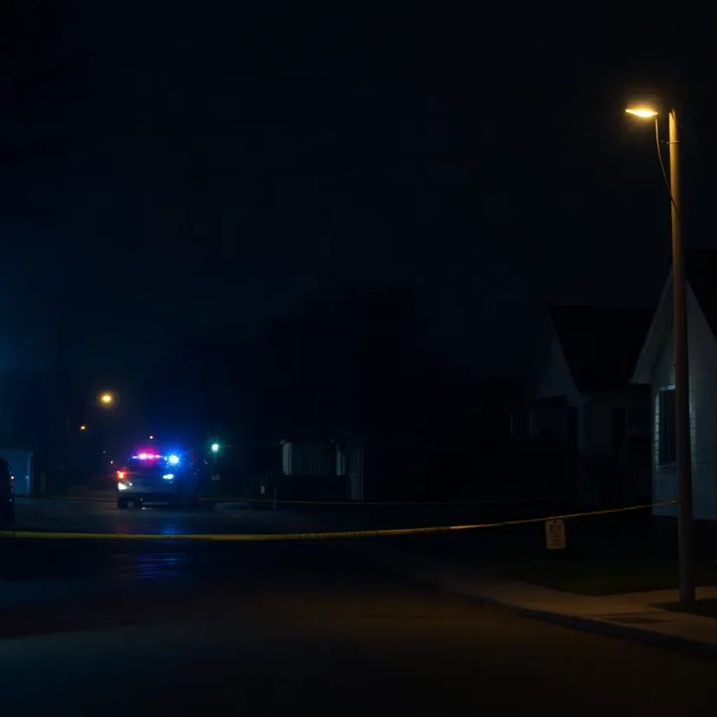 Police lights illuminating a dark suburban street during a crime investigation.