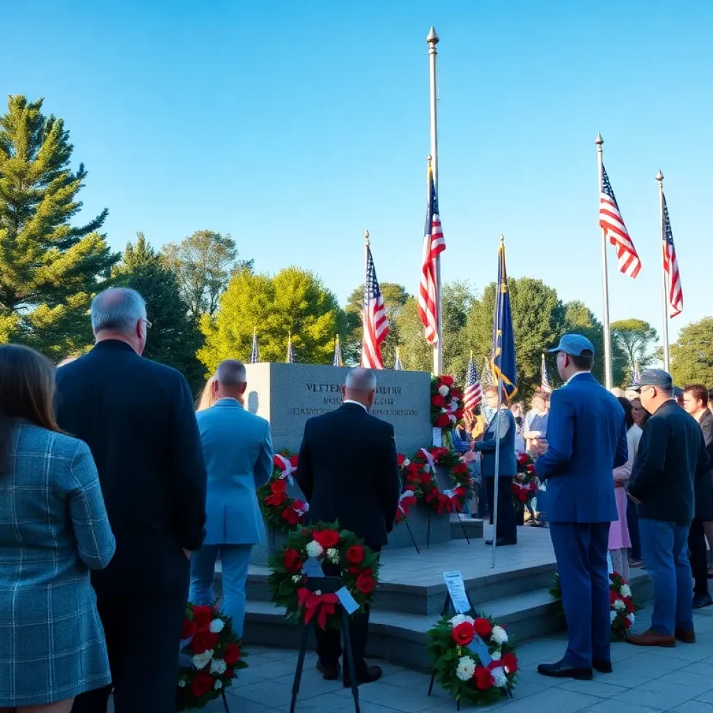 Attendees at the Memorial Day ceremony laying wreaths in Huntsville