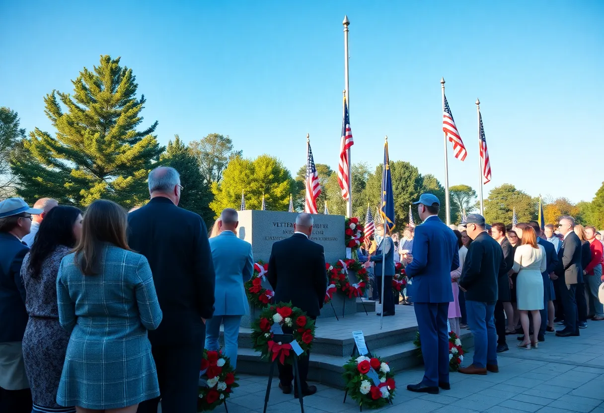 Attendees at the Memorial Day ceremony laying wreaths in Huntsville