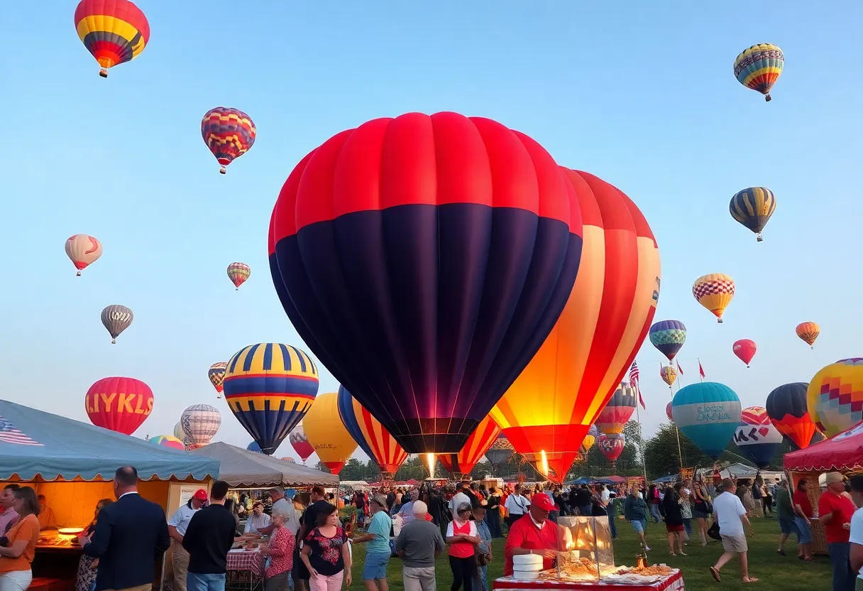 Colorful hot air balloons during Memorial Day weekend festival