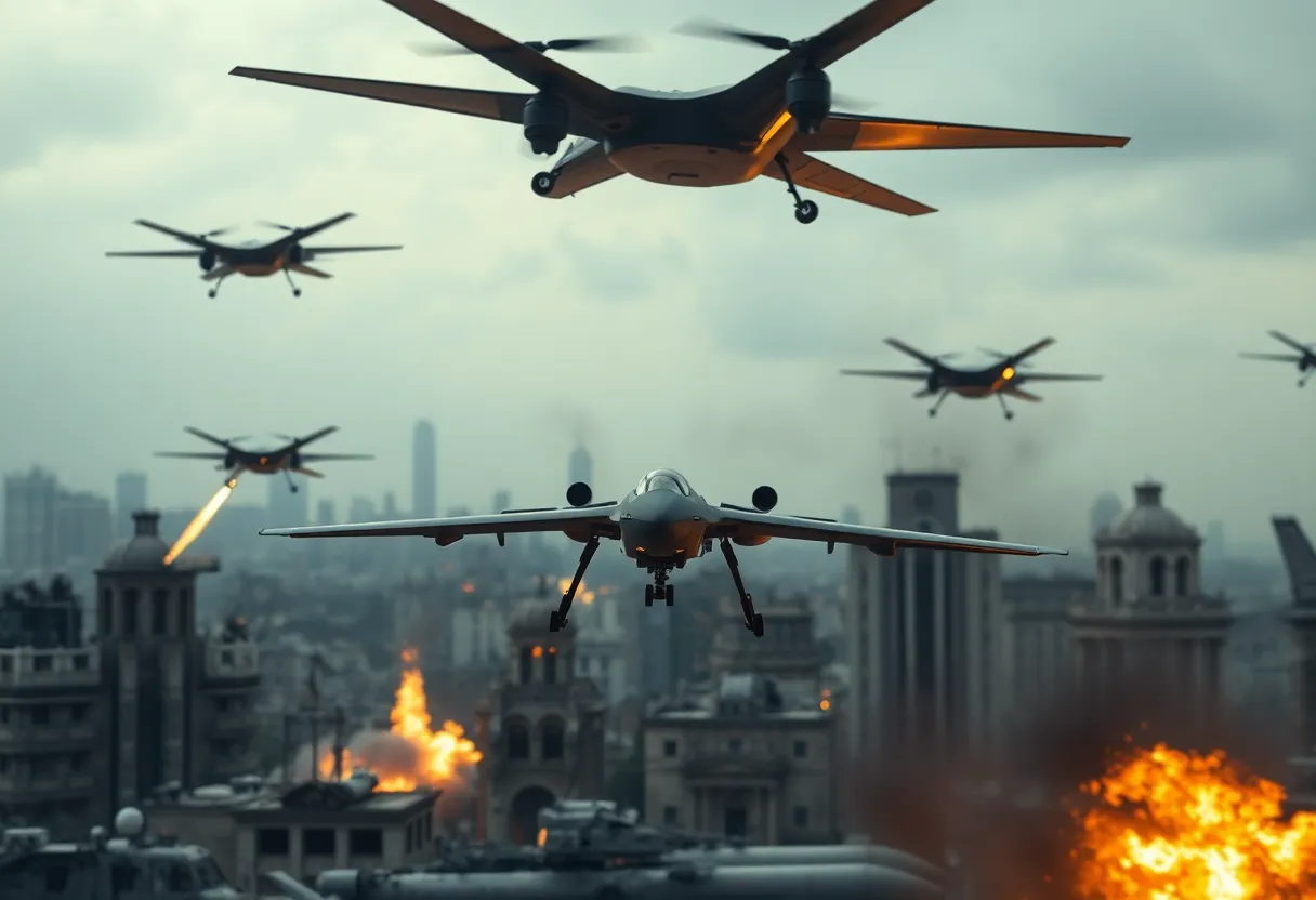 Dramatic representation of military conflict and tension