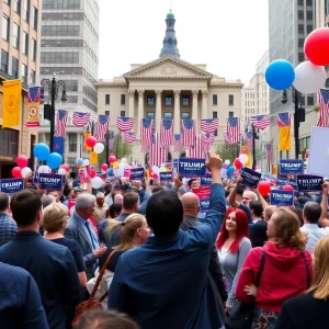 Omaha cityscape during a celebration for the new mayor