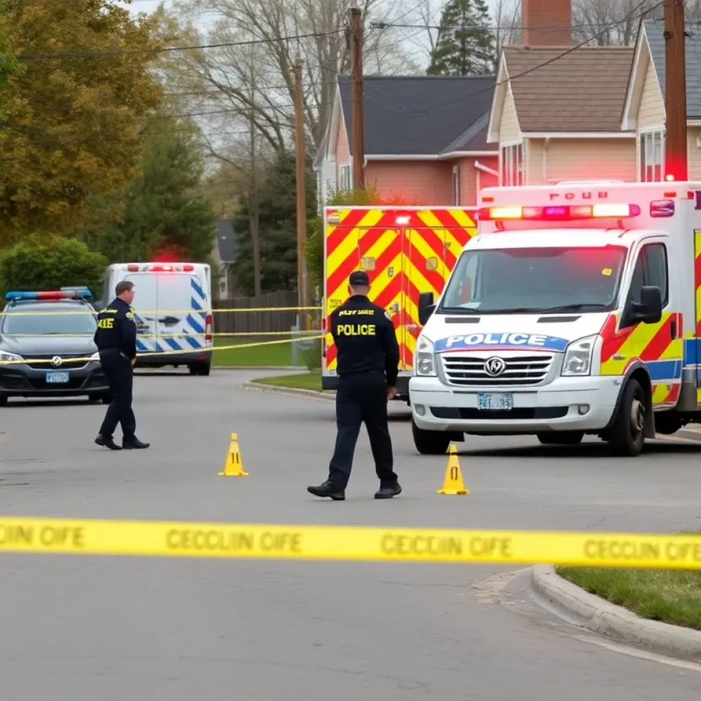 Police investigators examining a shooting scene in Huntsville