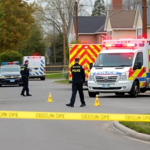 Police investigators examining a shooting scene in Huntsville
