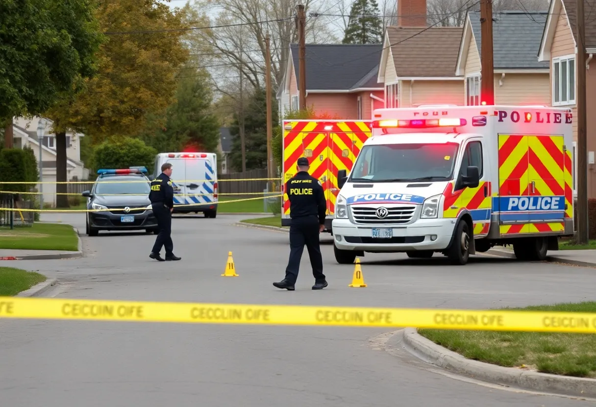 Police investigators examining a shooting scene in Huntsville