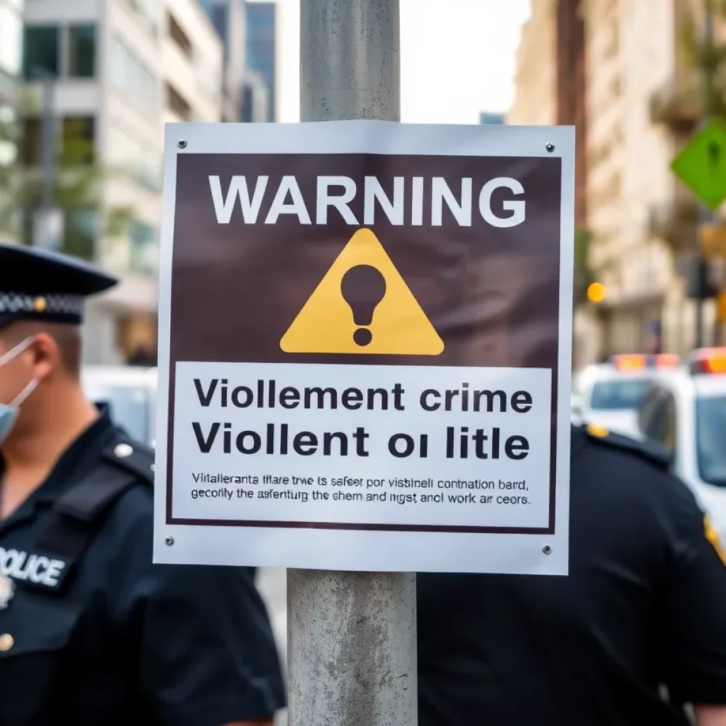 Public alert poster regarding violent crime and safety precautions.