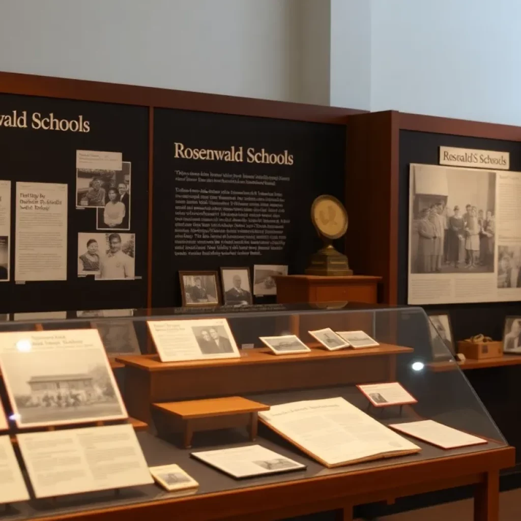 Display of historical artifacts from Rosenwald Schools in an exhibit at Burritt Museum