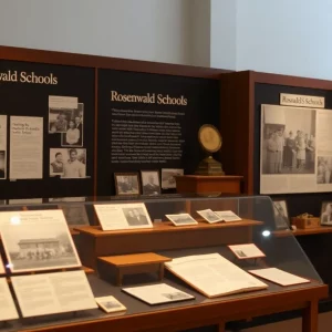 Display of historical artifacts from Rosenwald Schools in an exhibit at Burritt Museum