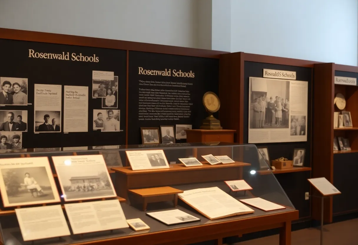 Display of historical artifacts from Rosenwald Schools in an exhibit at Burritt Museum