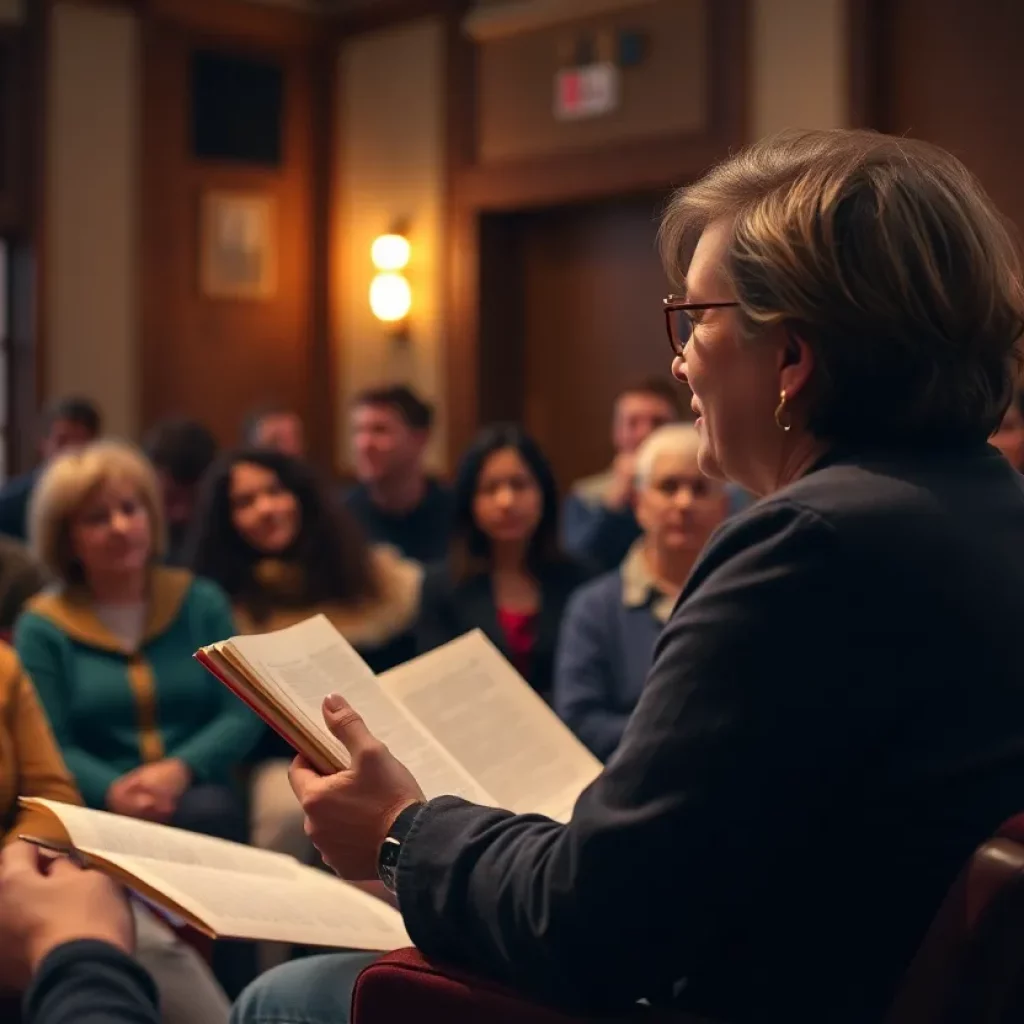 Author Sean Dietrich speaking to an audience in Huntsville
