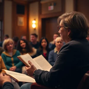 Author Sean Dietrich speaking to an audience in Huntsville