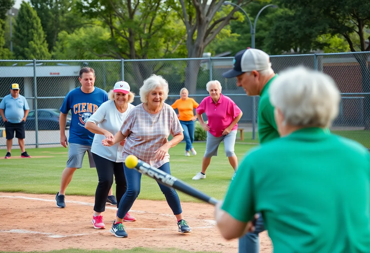 Senior softball players engaging in a game at Brahan Spring Park