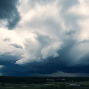 Dark storm clouds over Alabama landscape indicating severe weather