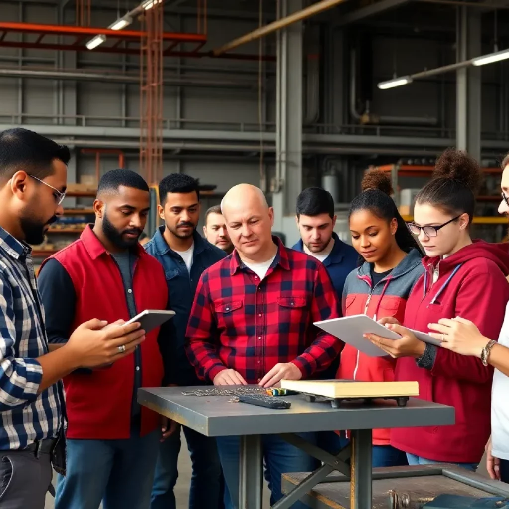 People participating in skilled trades training workshop