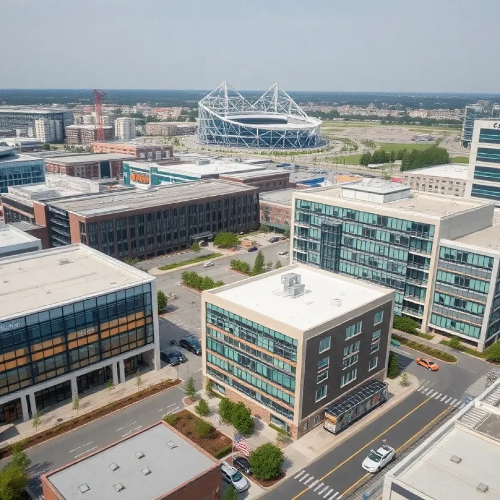 Aerial view of Stadium Commons development project in Huntsville.
