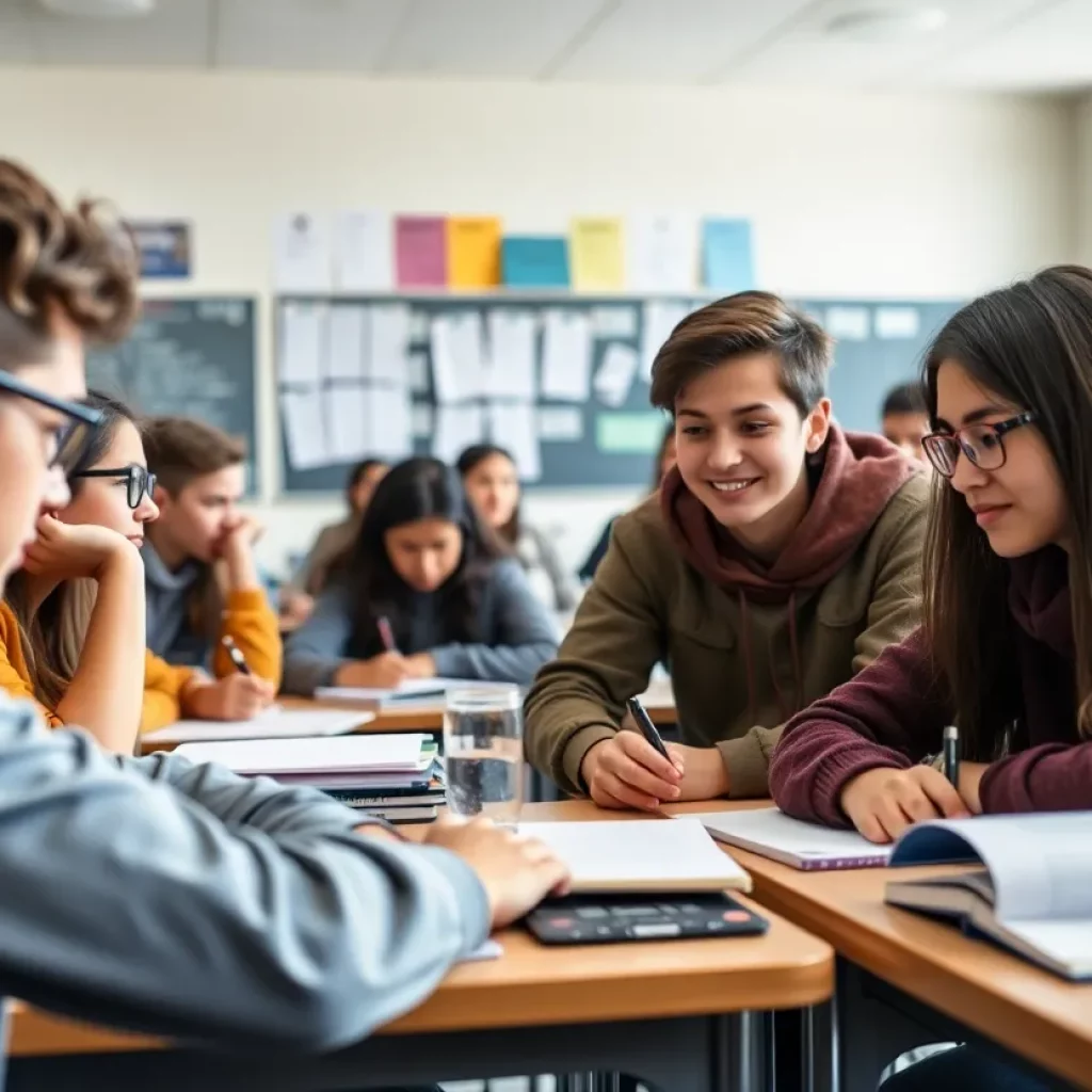 High school students participating in an Early College program class