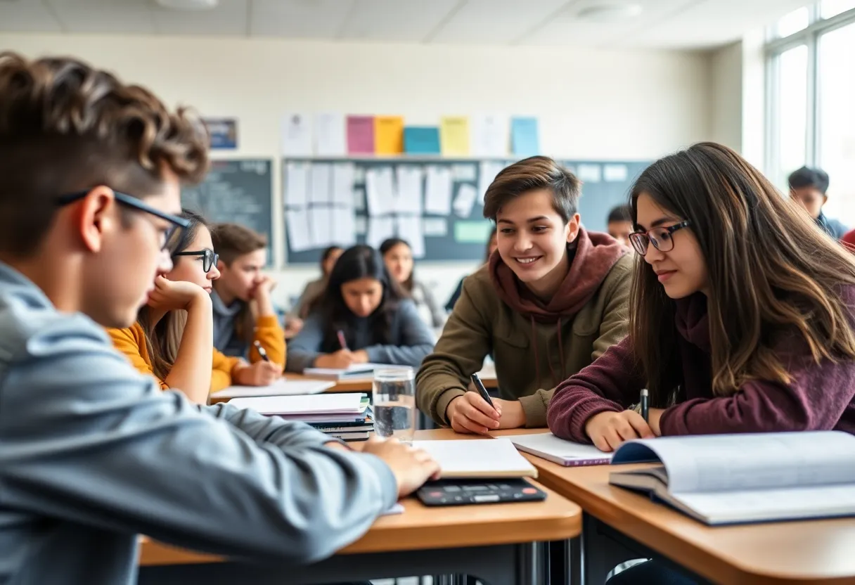 High school students participating in an Early College program class