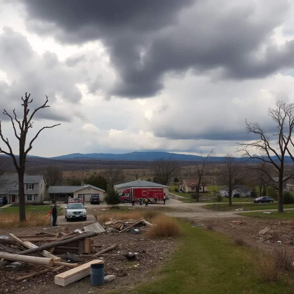Devastated landscape from tornadoes in Tennessee Valley