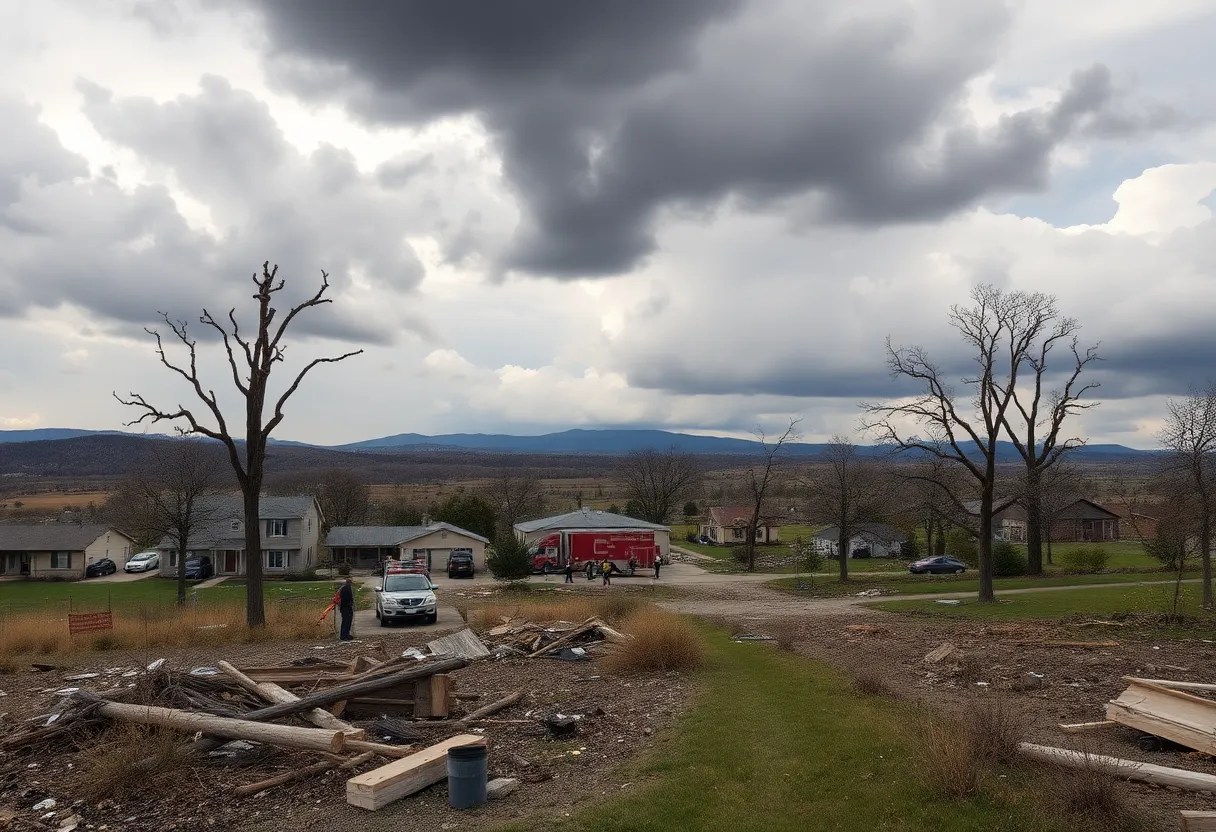 Devastated landscape from tornadoes in Tennessee Valley