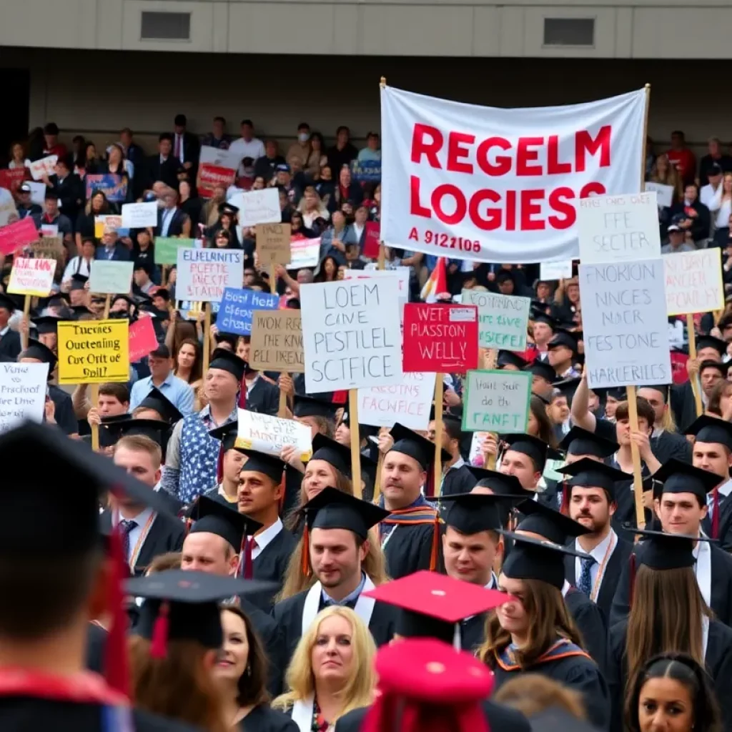 Students protesting during the commencement address at the University of Alabama.