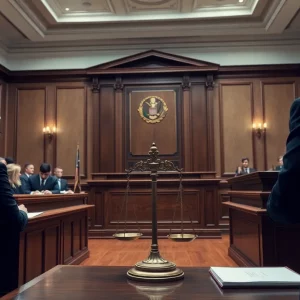 Courtroom during Tyre Nichols trial with judge and jury present