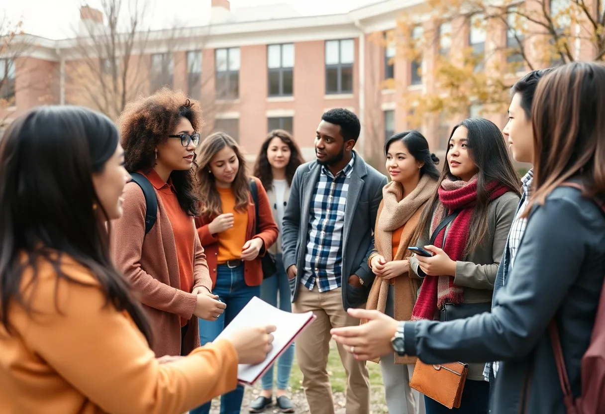 Students and faculty discussing on a campus