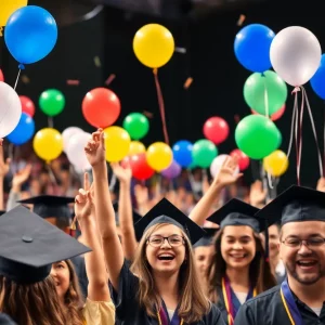 Graduates celebrating at the University of Alabama commencement ceremony
