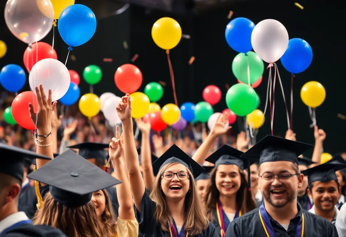 Graduates celebrating at the University of Alabama commencement ceremony