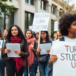 Students rallying for international student rights
