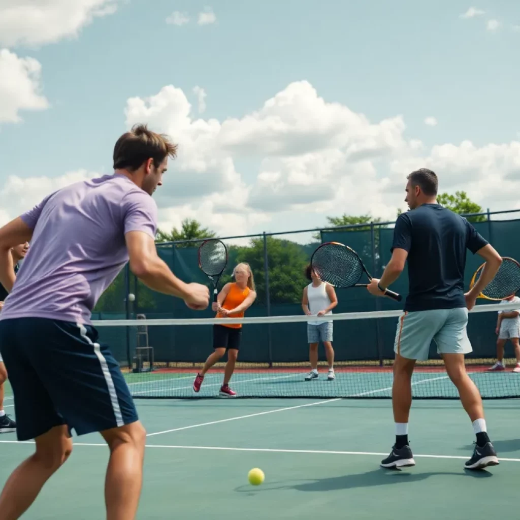 Competitive tennis match featuring Alabama men's tennis team.