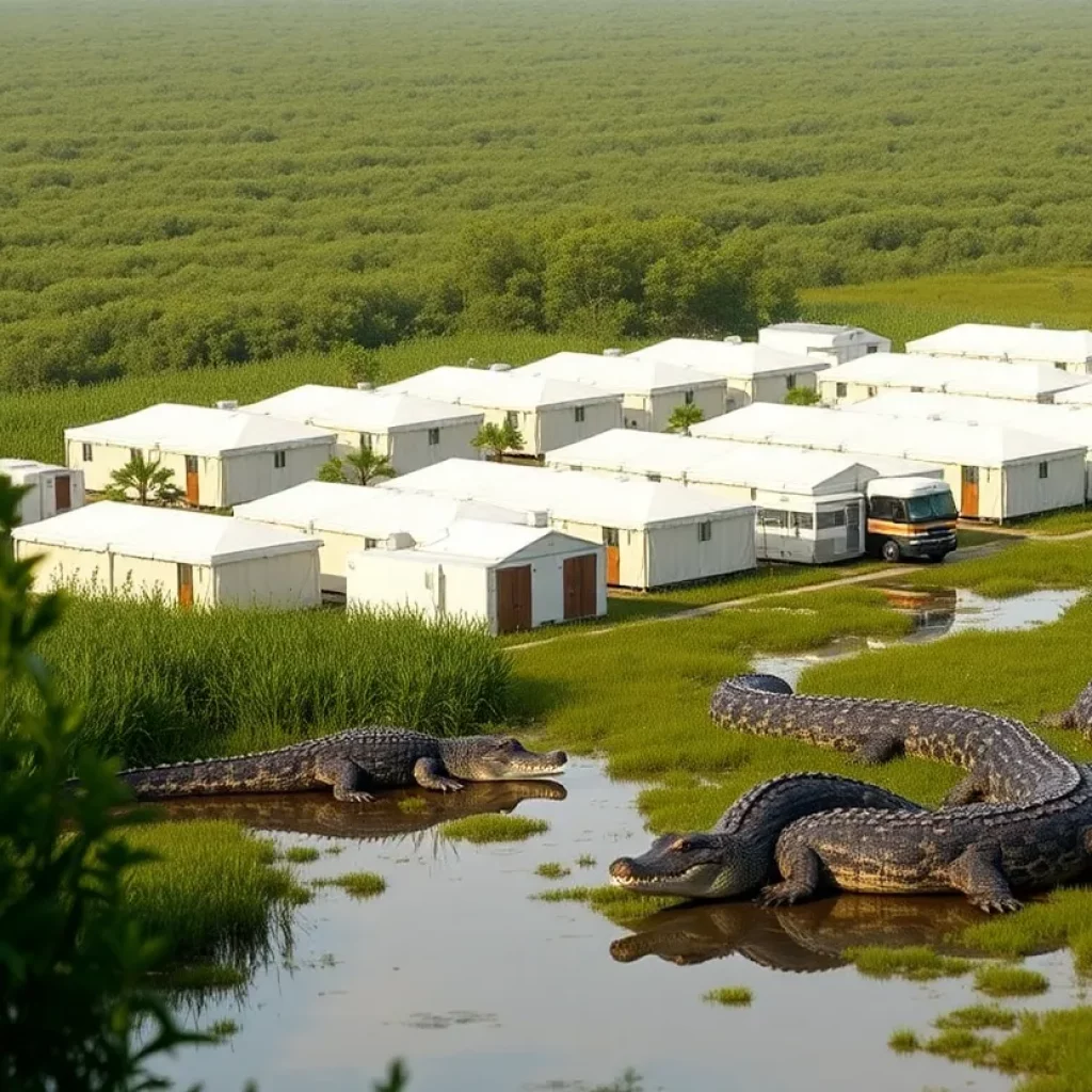 Conceptual design of the Alligator Alcatraz immigration detention facility in the Everglades