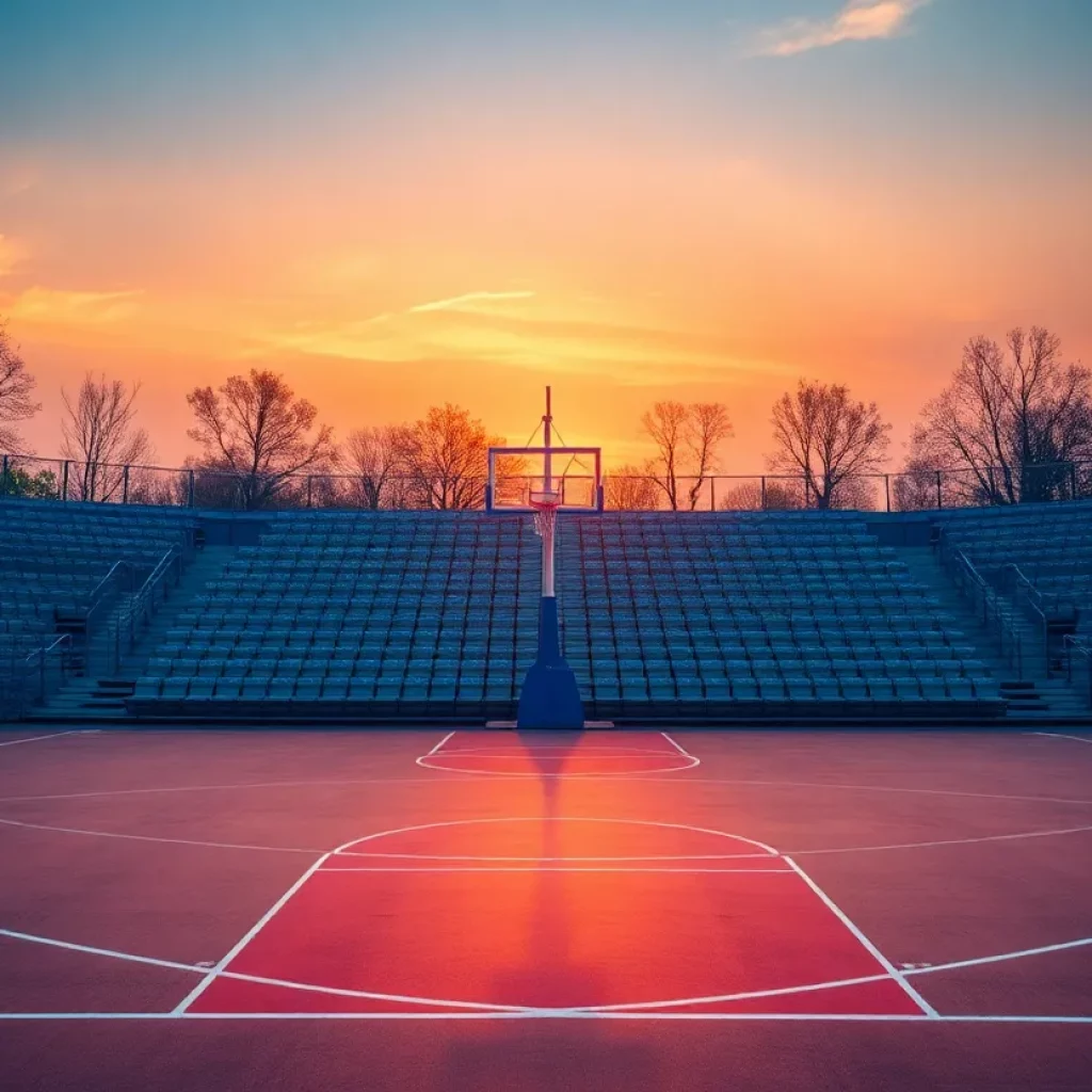 A peaceful basketball court symbolizing community support during grief.