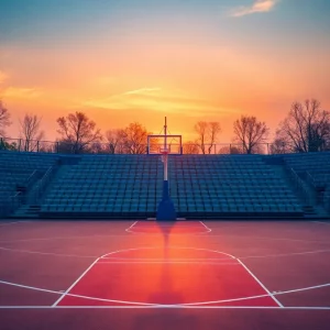 A peaceful basketball court symbolizing community support during grief.