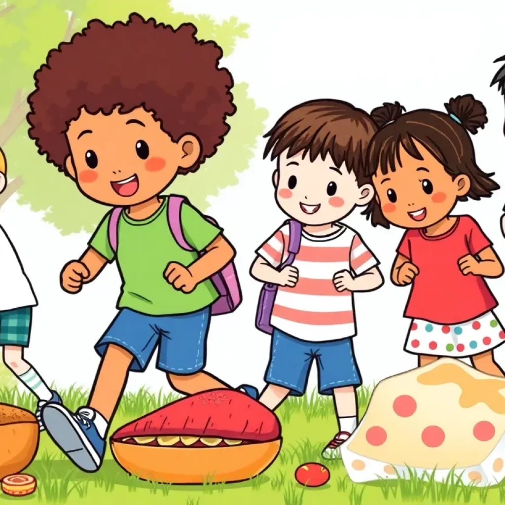 Diverse children playing outside and being active.