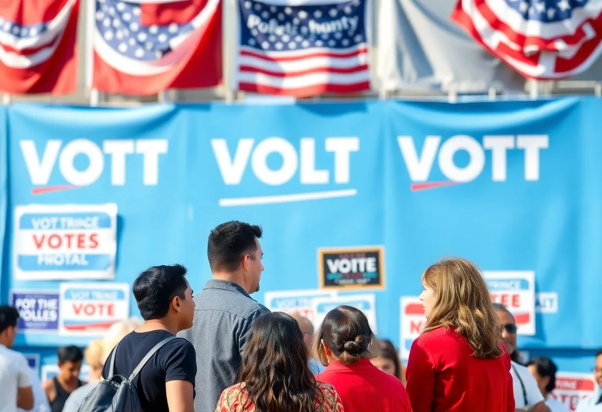 Diverse community members engaging in a political campaign gathering.
