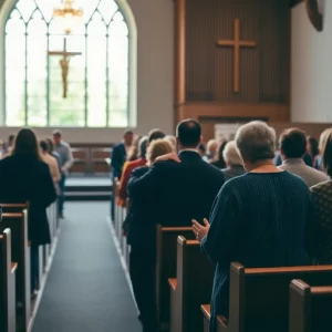 Church congregation reflecting on safety and unity
