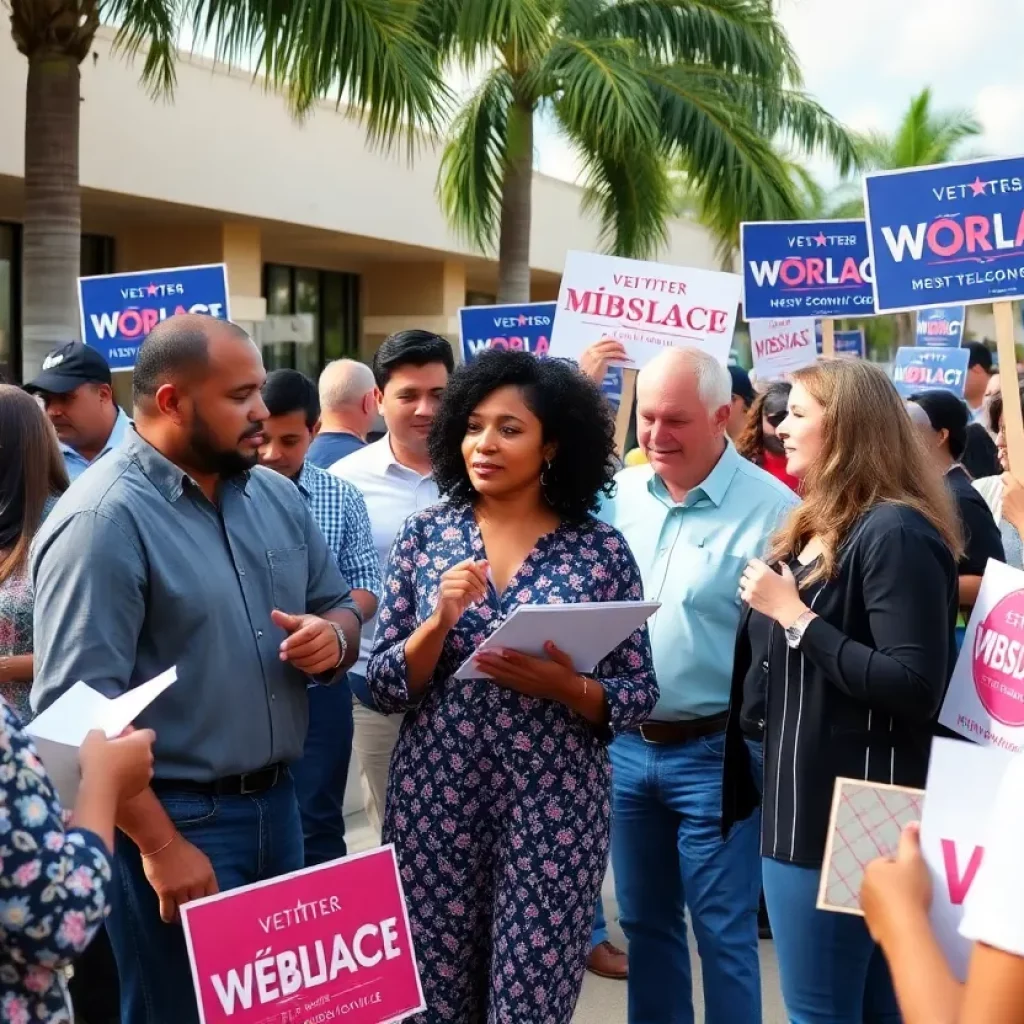 Engaged Florida voters at a political campaign event.