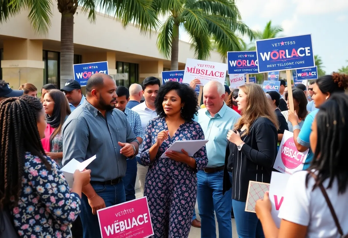 Engaged Florida voters at a political campaign event.