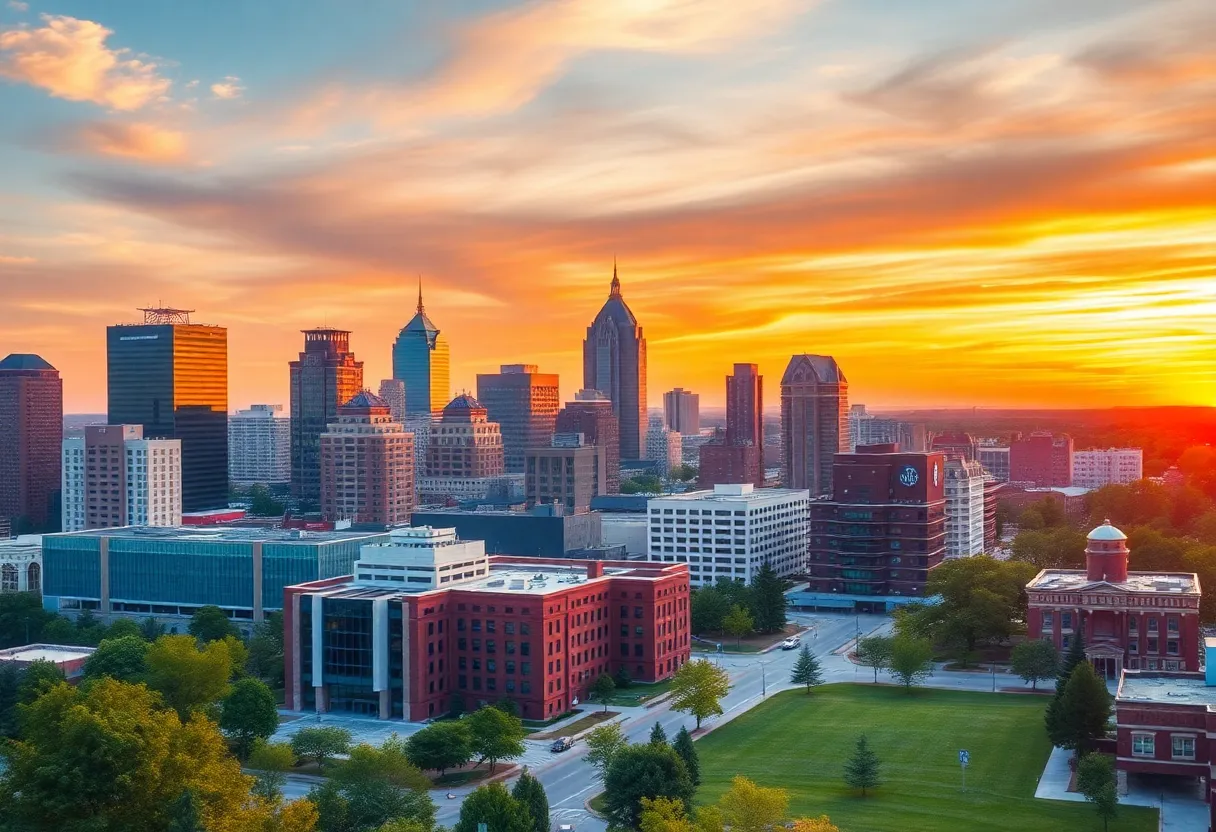 Skyline of Huntsville and Auburn/Opelika, highlighting economic development and modern urban infrastructure.
