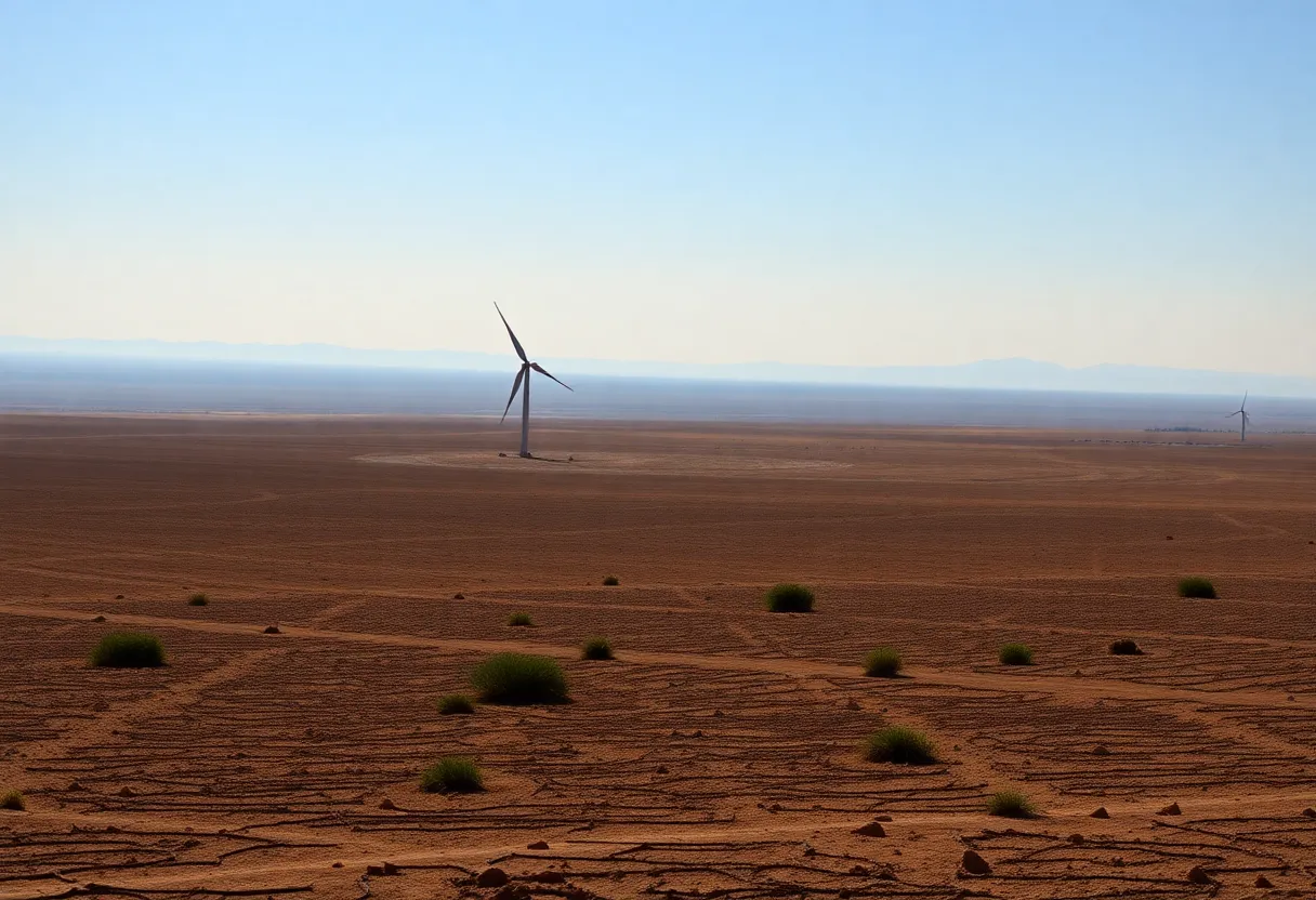 Landscape depicting extreme summer heat waves with cracked ground.