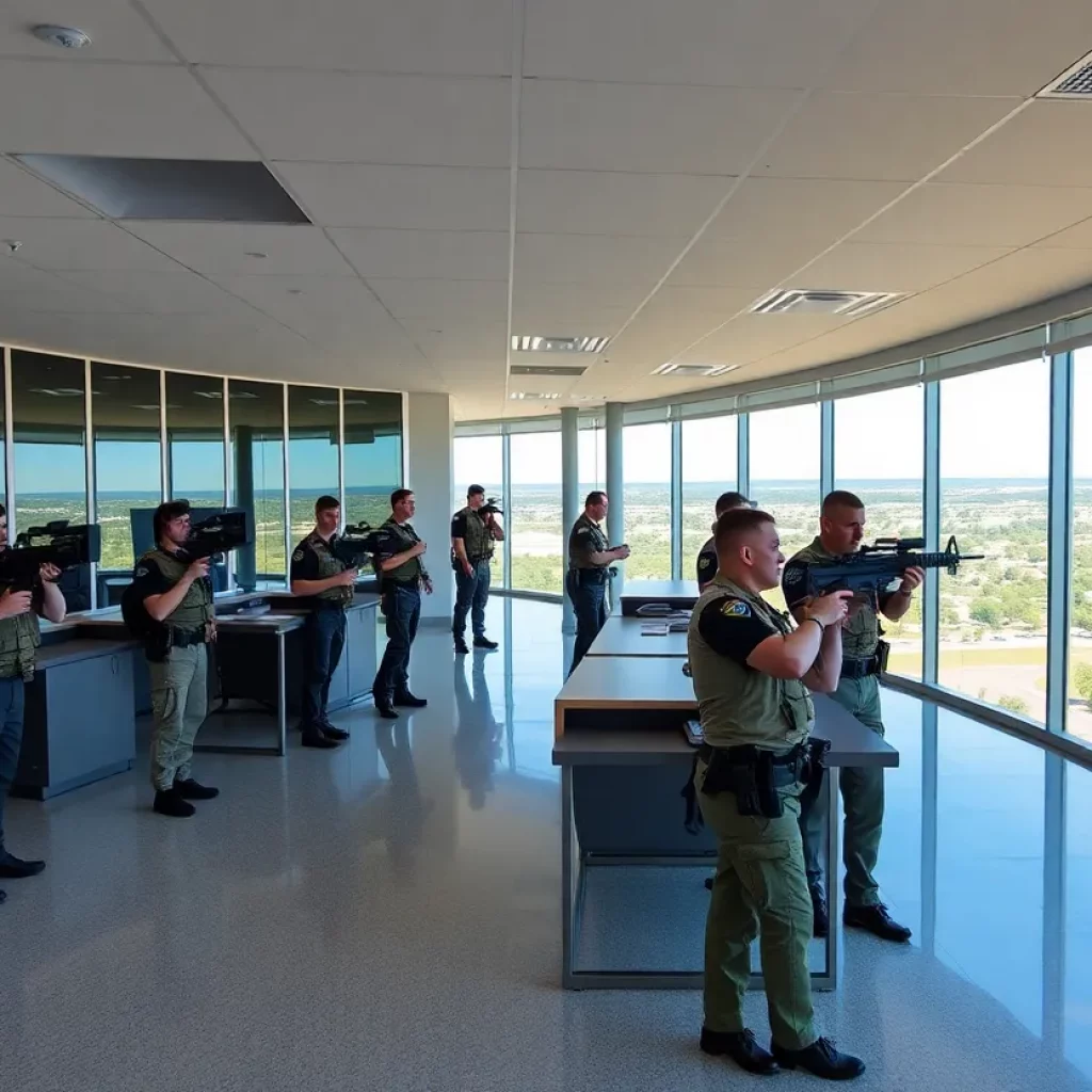 Modern training facility with law enforcement trainees at Redstone Arsenal in Huntsville