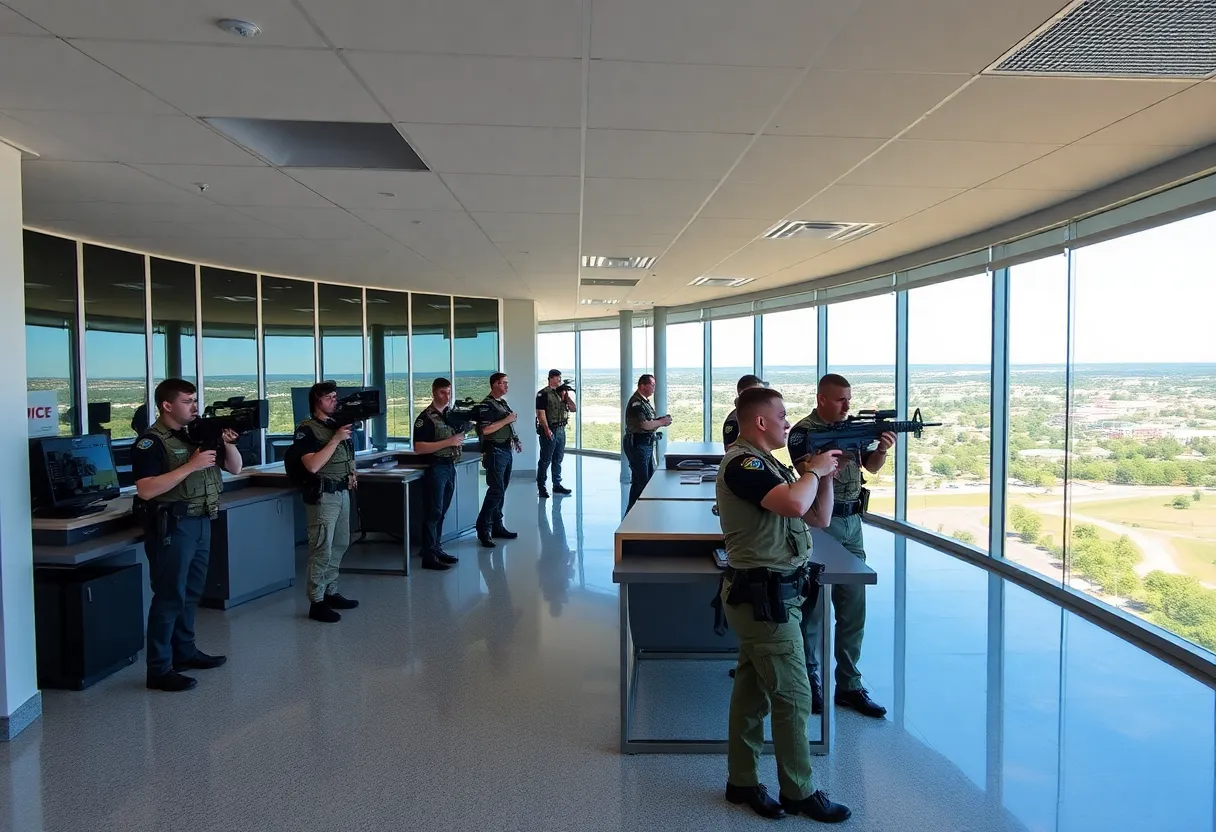 Modern training facility with law enforcement trainees at Redstone Arsenal in Huntsville
