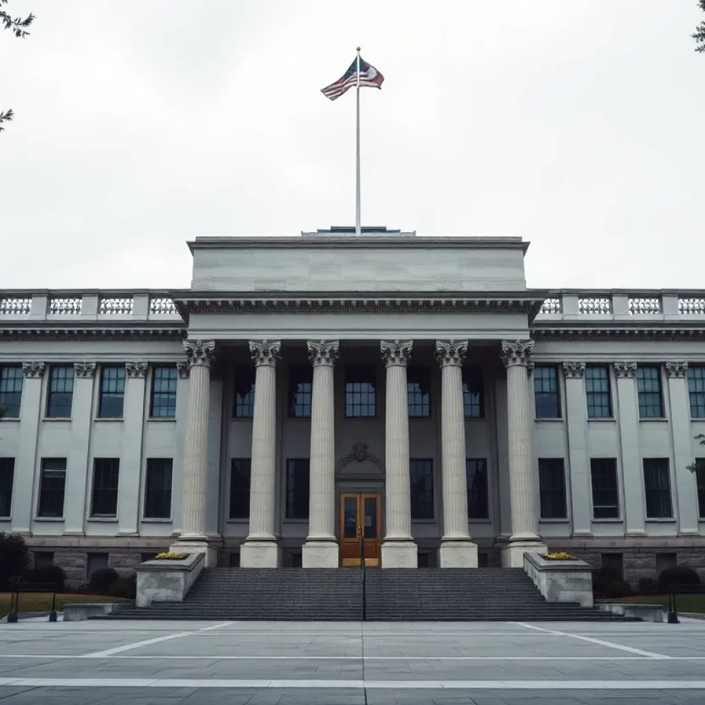 Illustration of a federal government building symbolizing security.
