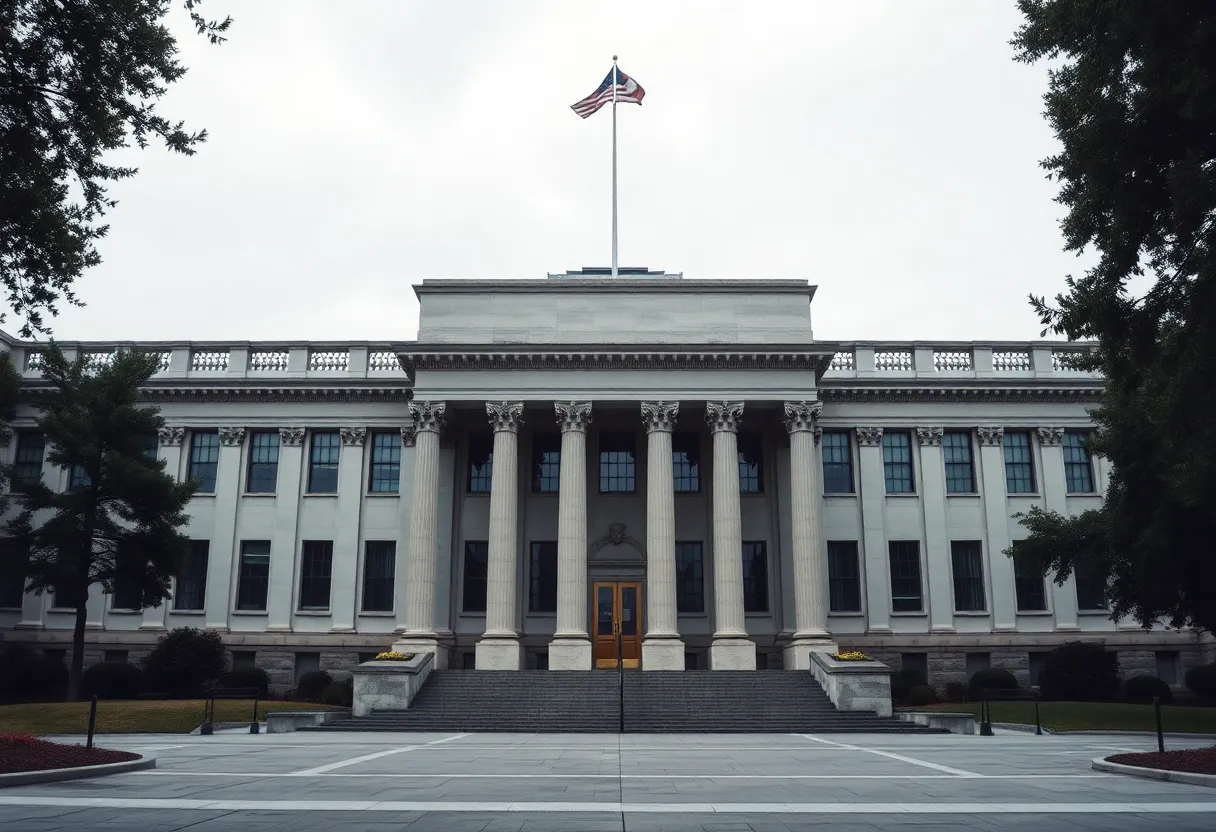Illustration of a federal government building symbolizing security.