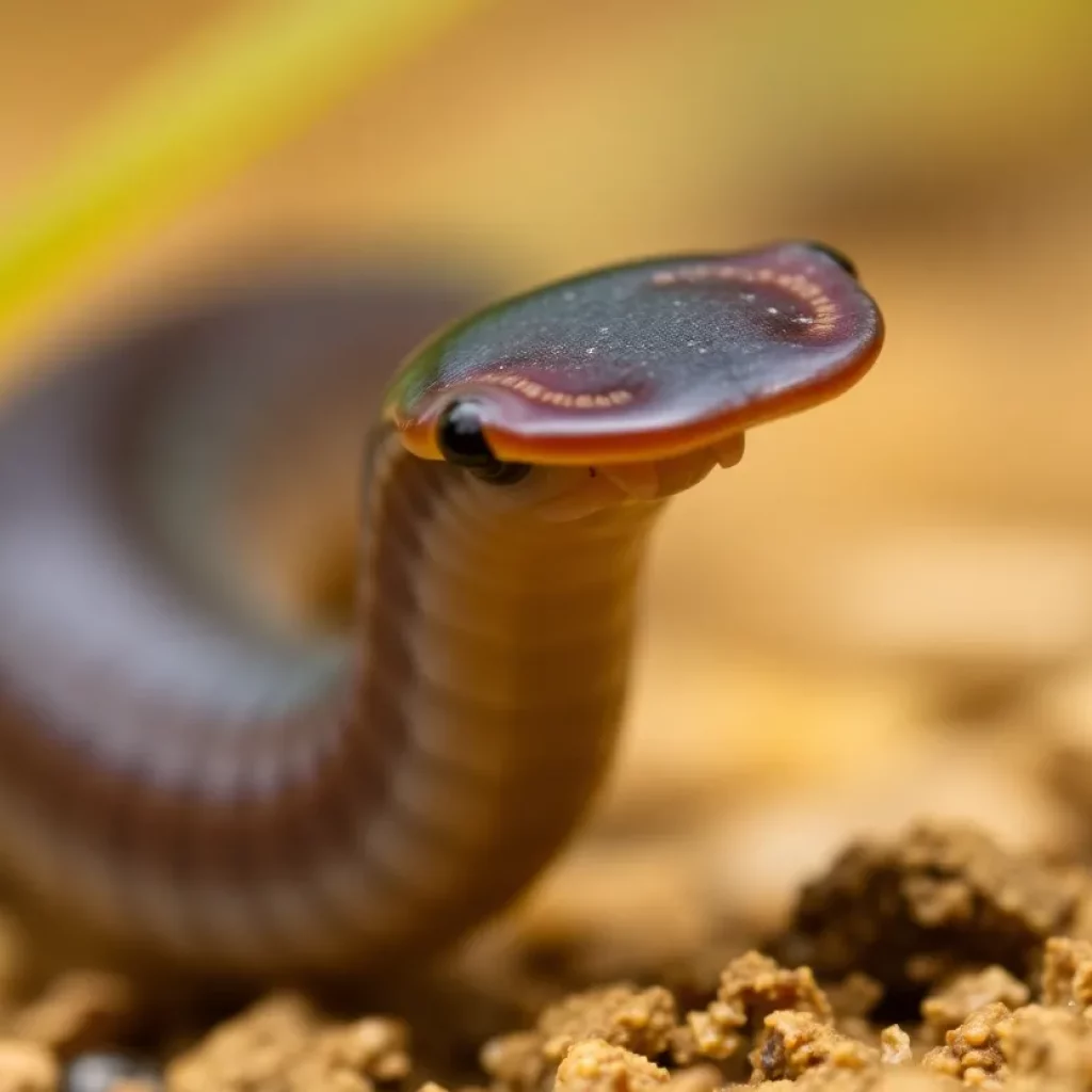 Close-up of a hammerhead worm in North Alabama.