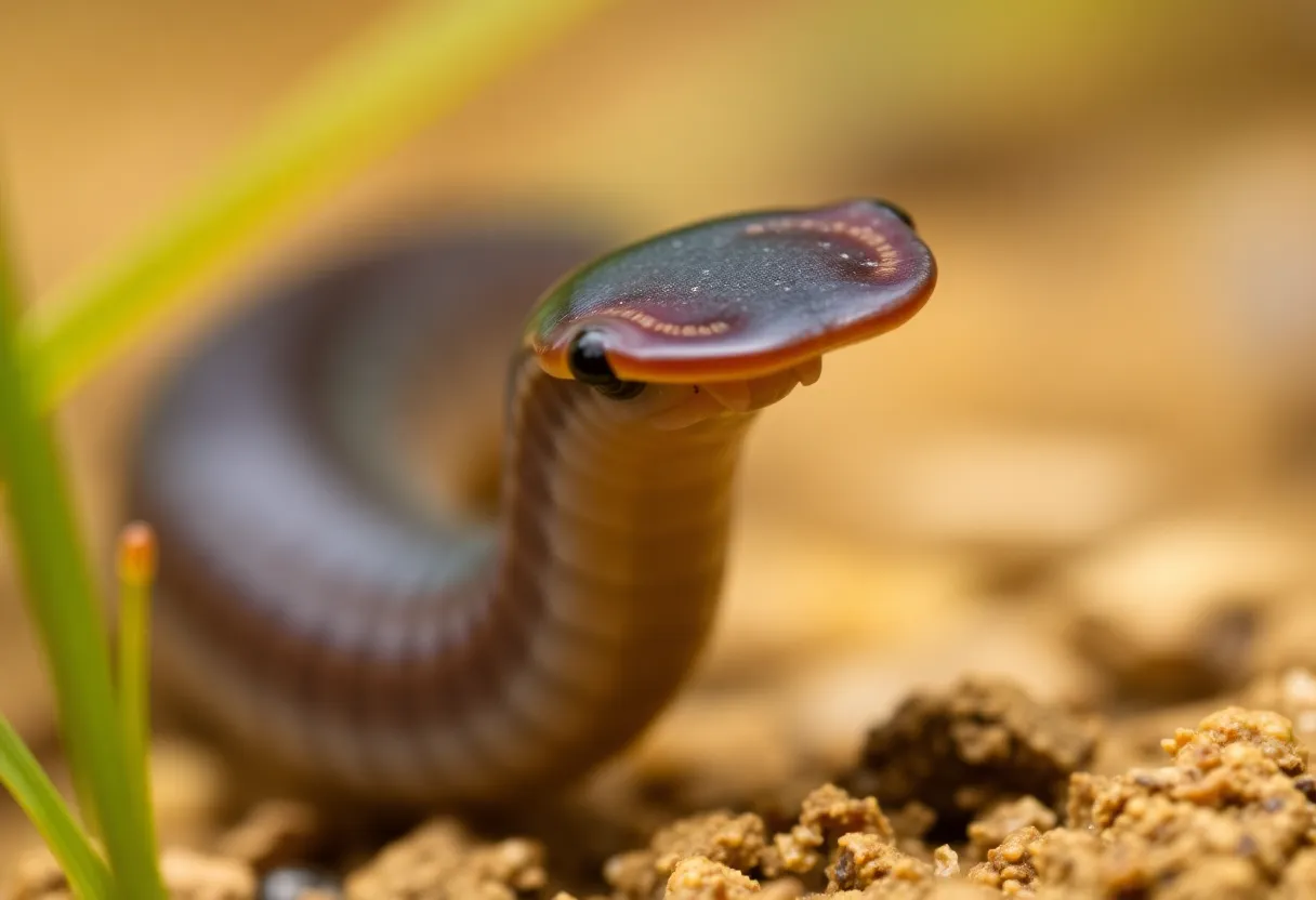 Close-up of a hammerhead worm in North Alabama.
