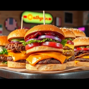 A selection of gourmet burgers from Huntsville restaurant scene.